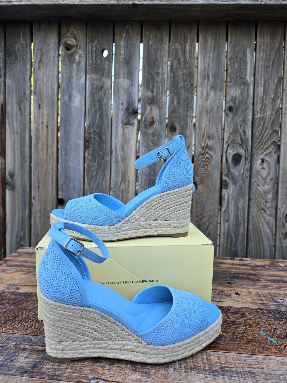 Cozy Island Blue Women's Espadrille Wedge Sandals with Ankle Strap Size 6 - Picture 2 of 11
